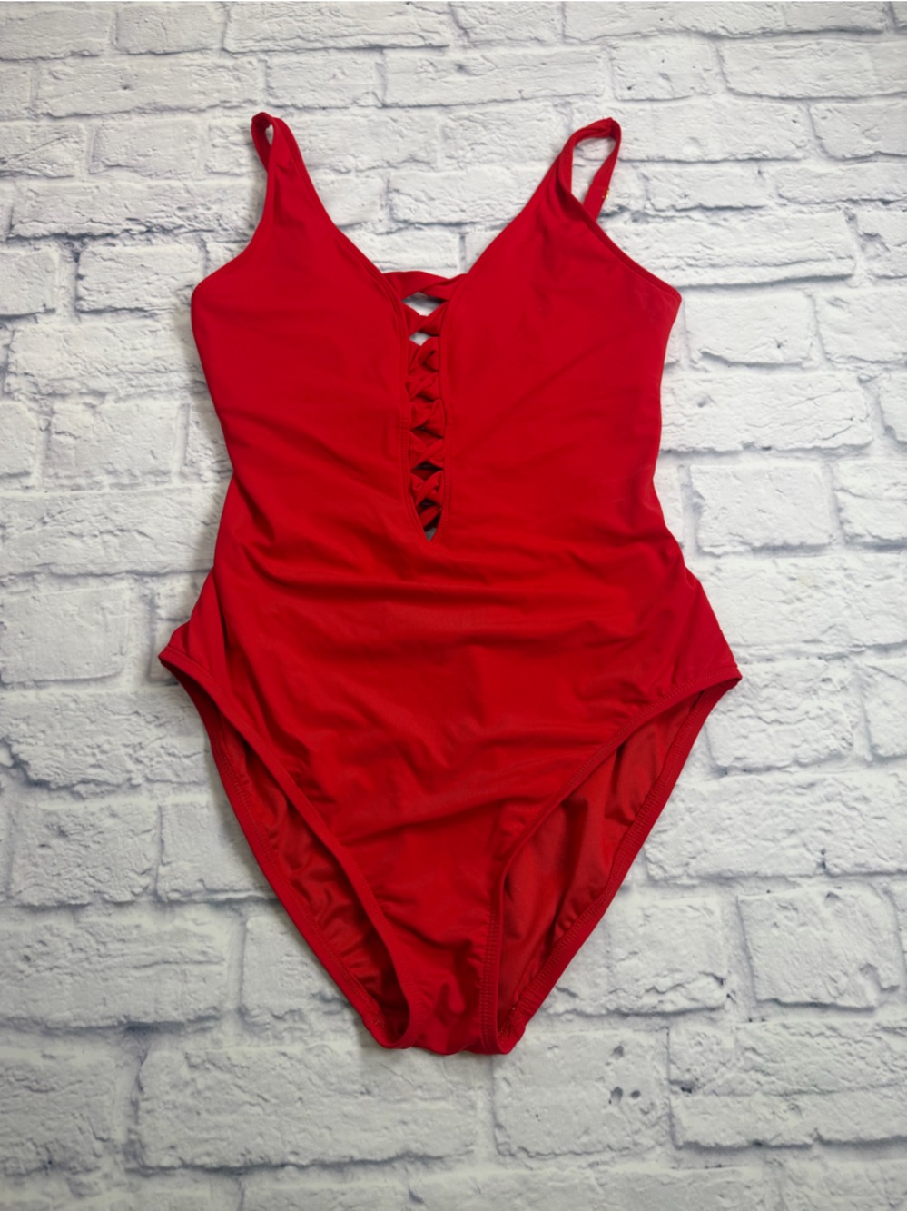 Bleu Rod Beattie Bright Red Lace-Up Womens One-Piece Swimsuit. Size 10.